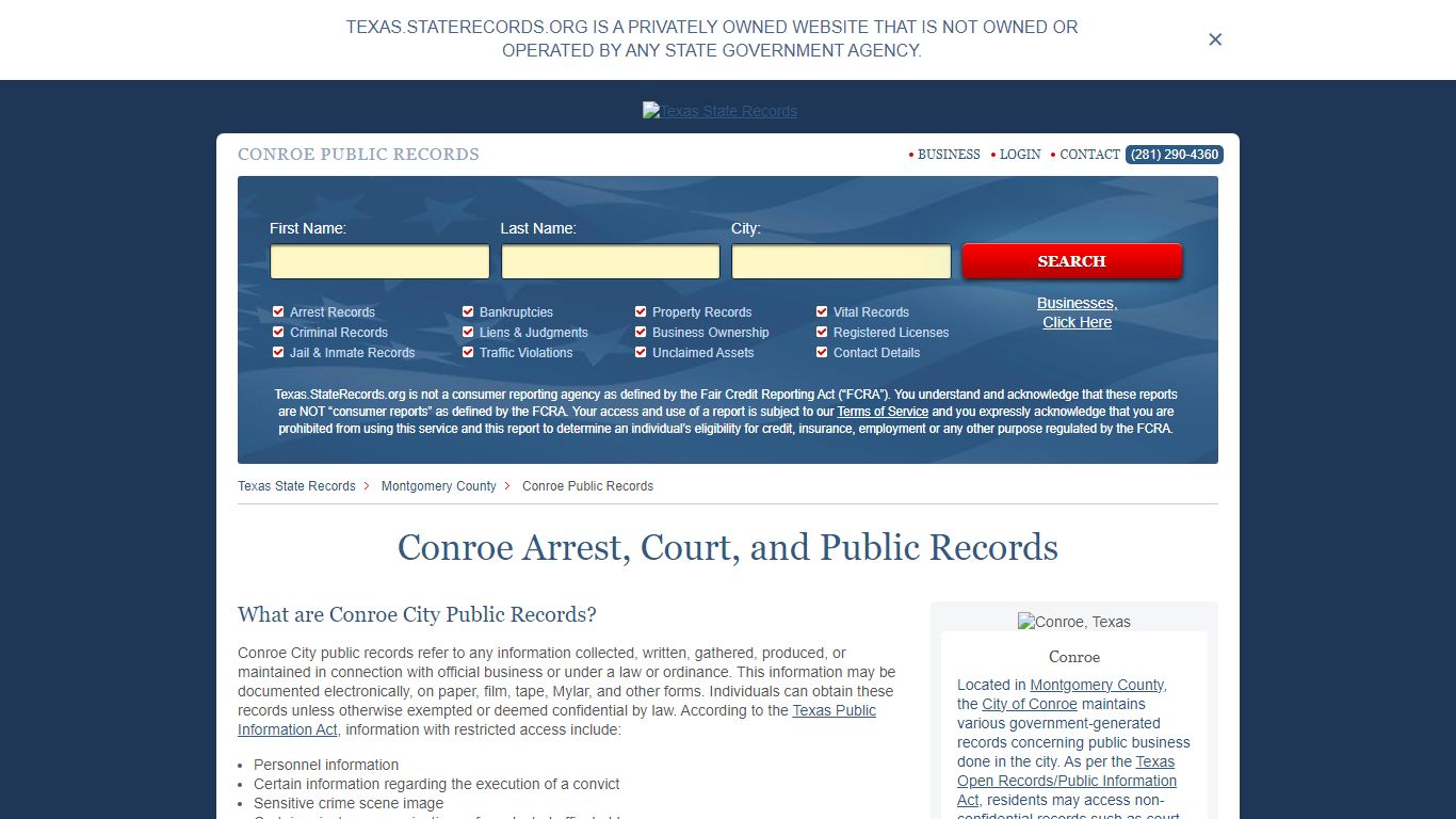 Conroe Arrest and Public Records | Texas.StateRecords.org